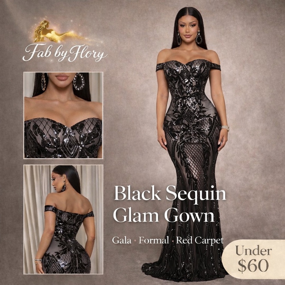 Affordable luxury-under $60 Fashion Nova Black Sequin Mermaid Evening Gown
